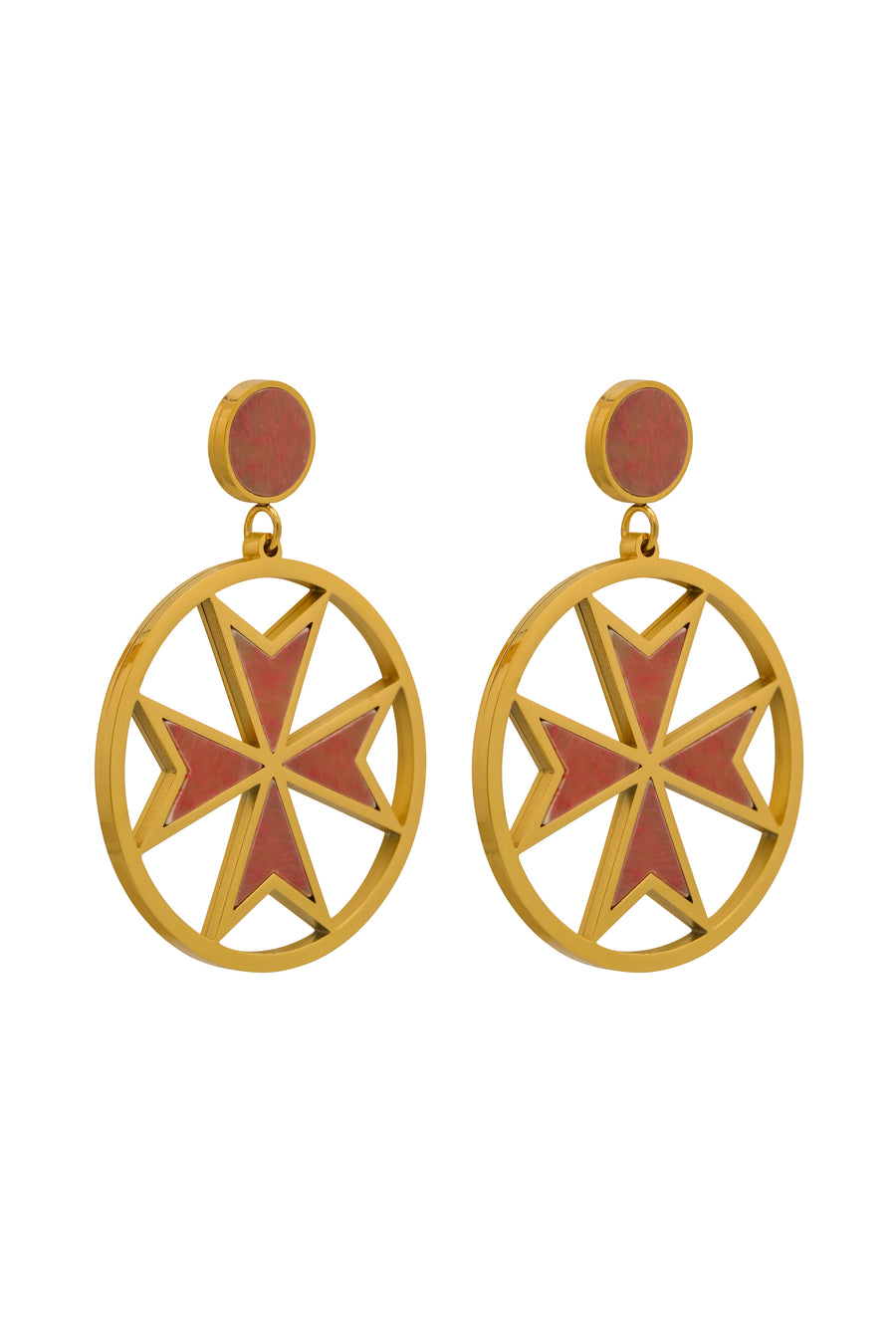 The Pink Marble Maltese Cross Earring Set