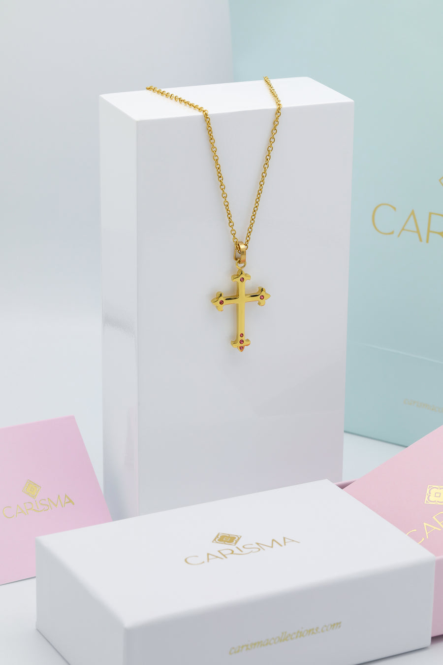 Pink Crystals Carisma Cross Necklace Gift Set