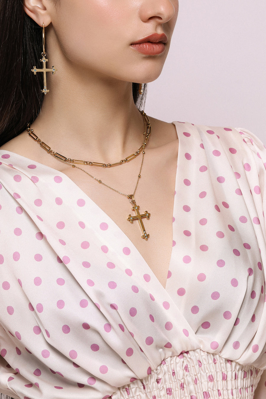 Pink Crystals Carisma Cross Necklace Gift Set