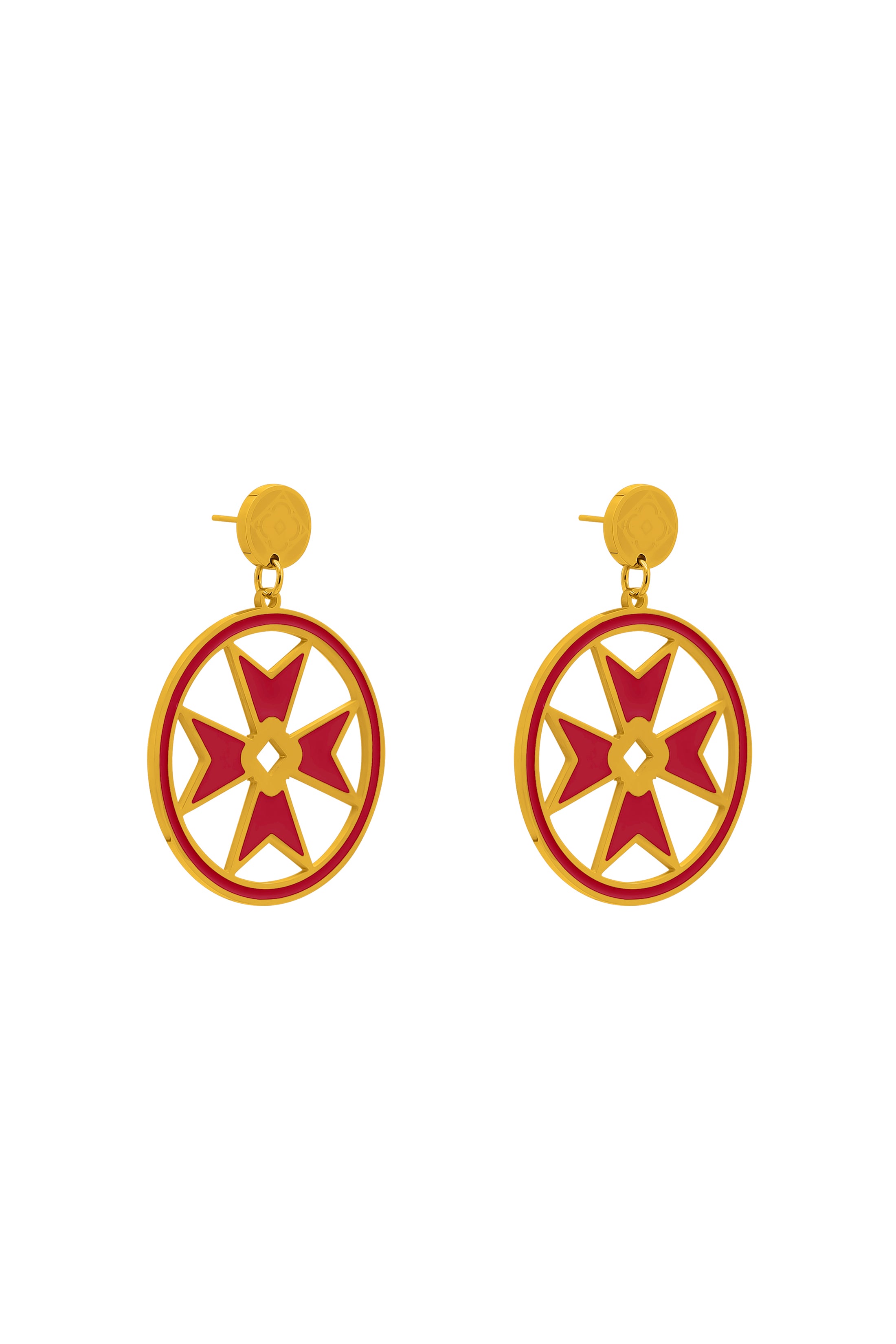Catriona’s Medium Maltese Cross Hoop Earring Set in Red Enamel