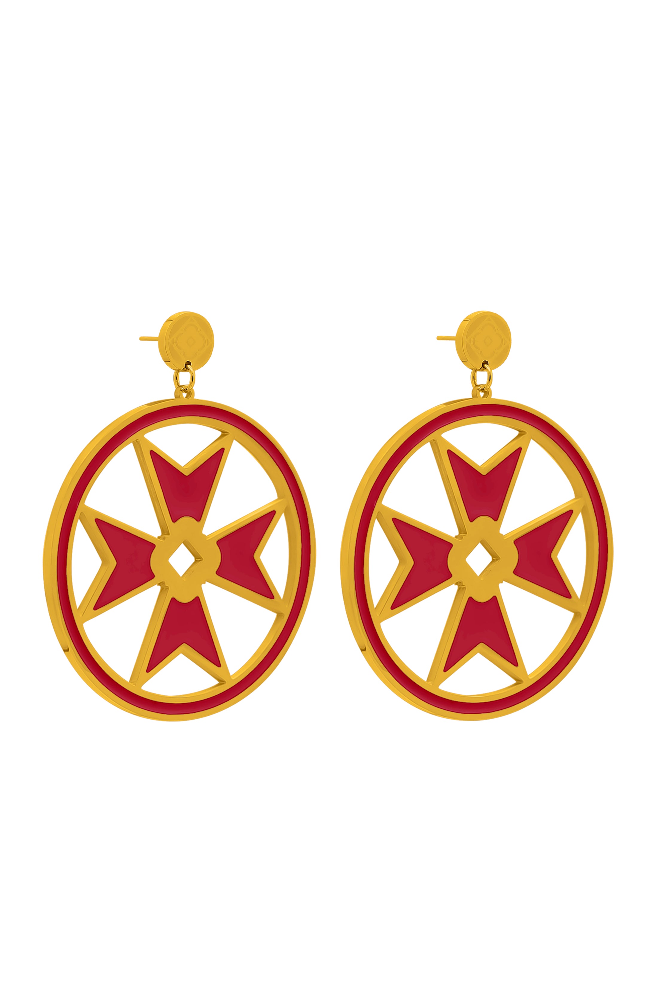 Catriona’s Large Maltese Cross Hoop Earring Set in Red Enamel