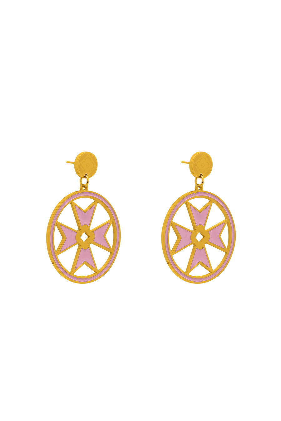 Catriona’s Medium Maltese Cross Hoop Earring Set in Pink Enamel