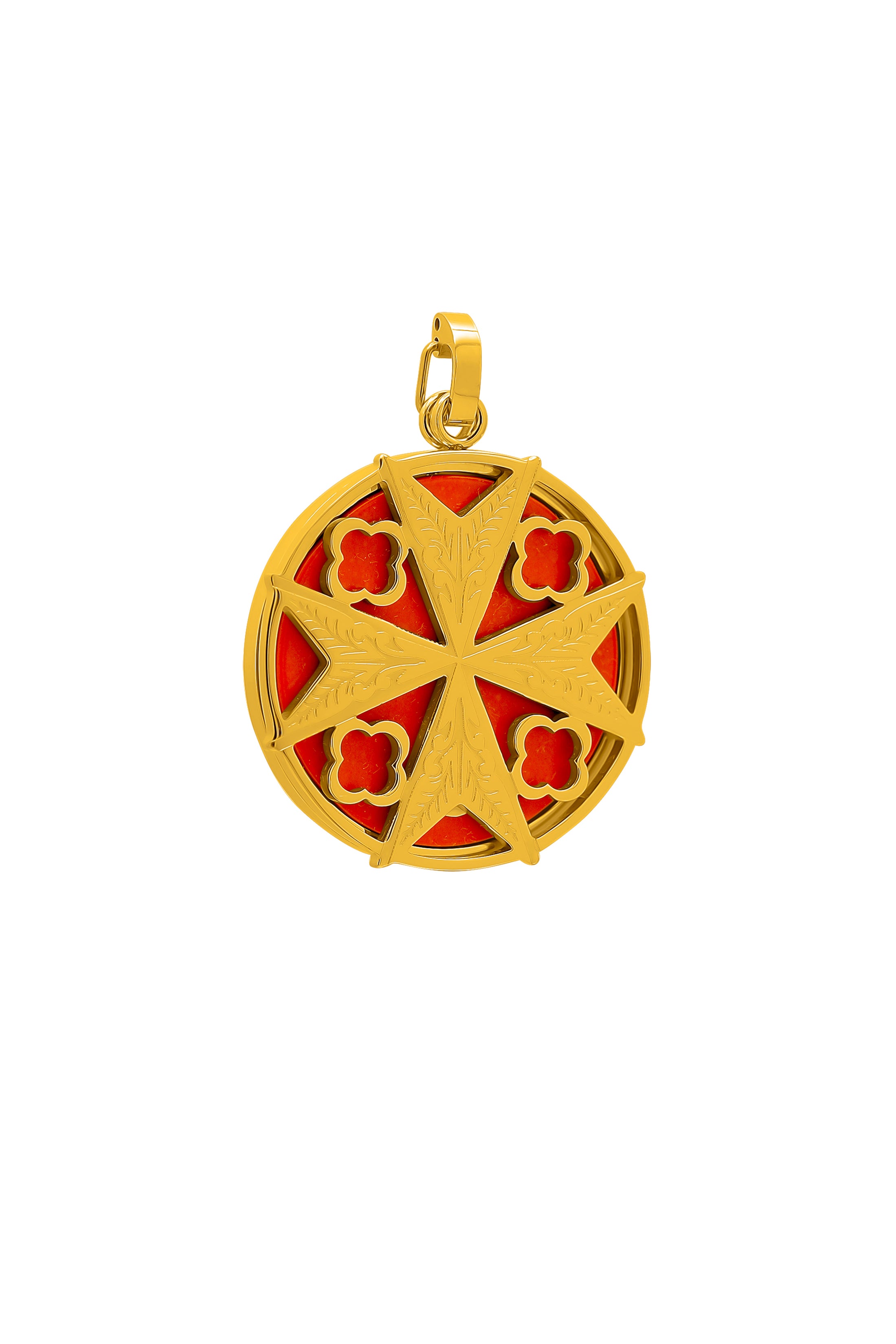 Maltese Cross Hollow Pendant and Red Stone Pendant