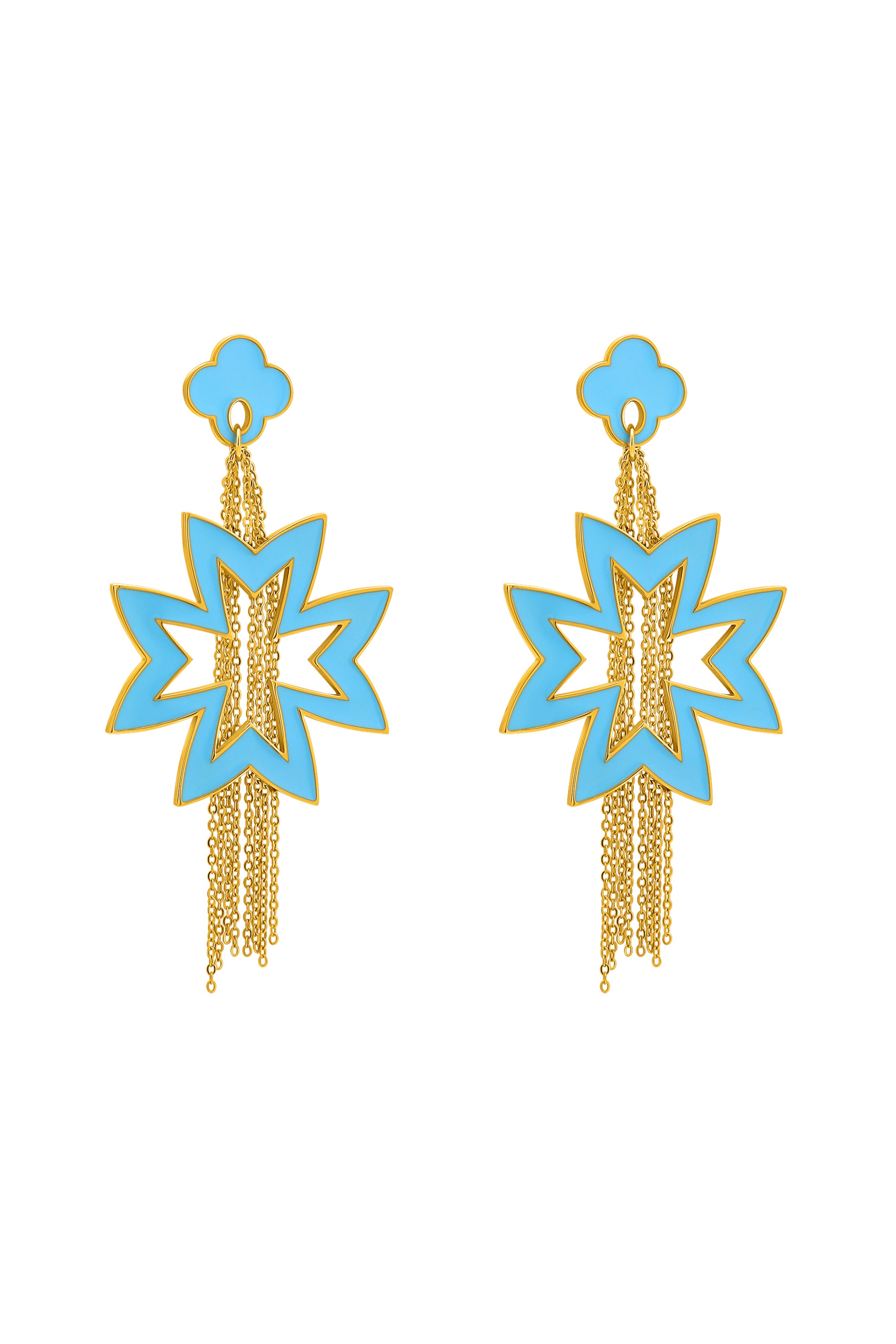 Carina&#39;s Blue Fringe Maltese Cross Earring Set
