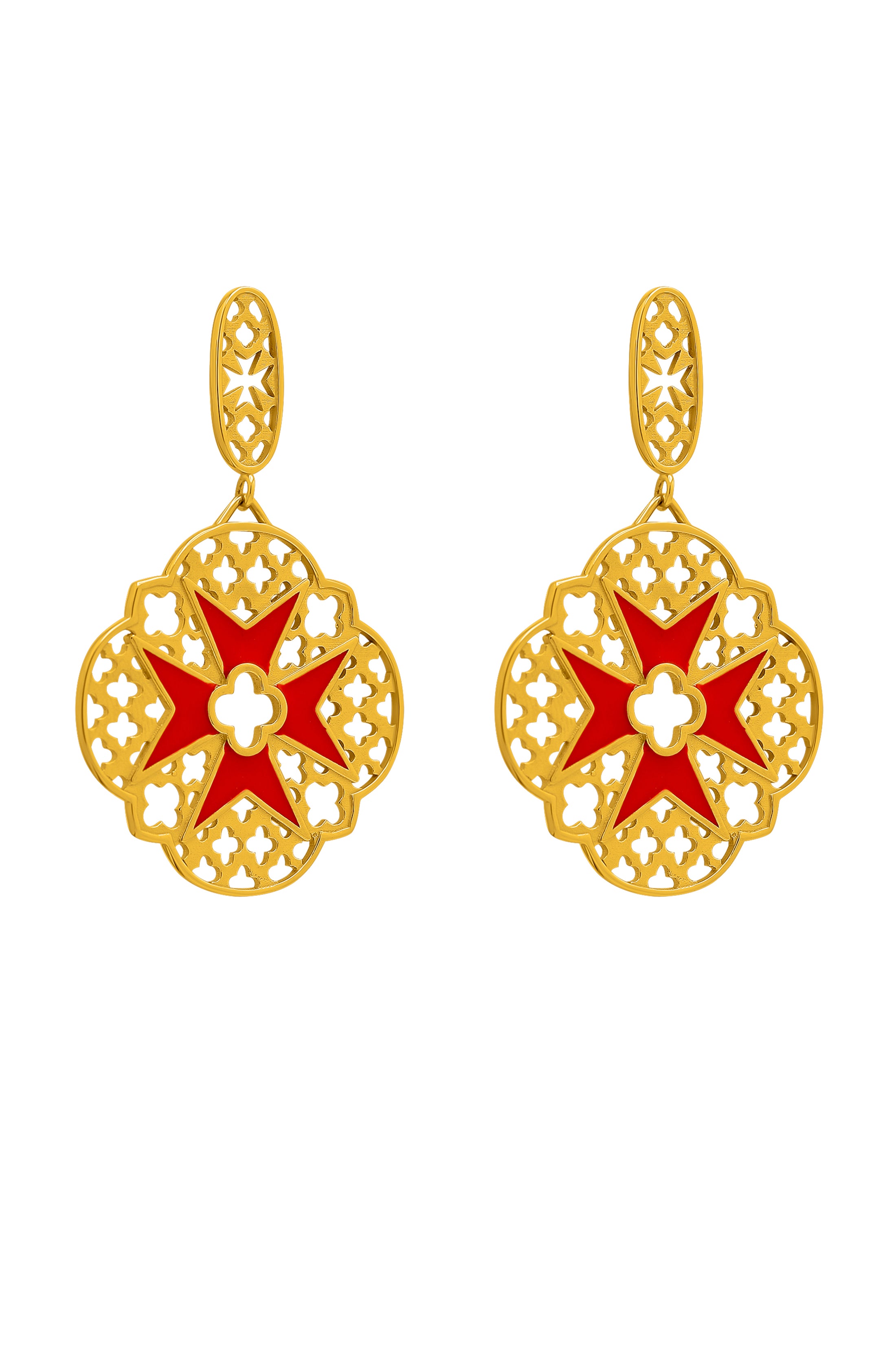Bizzilla Red Maltese Cross Earring Set