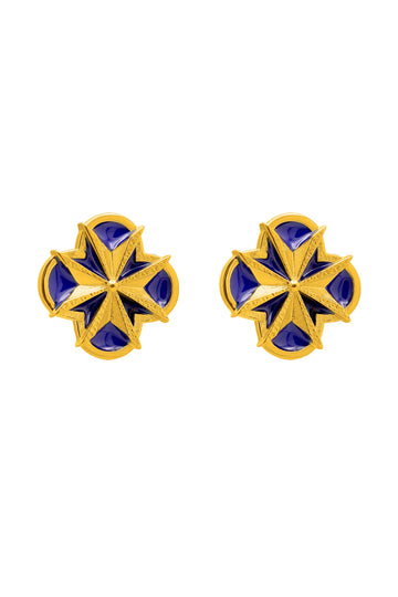 Deep Blue Maltese Cross Stud Earring Set