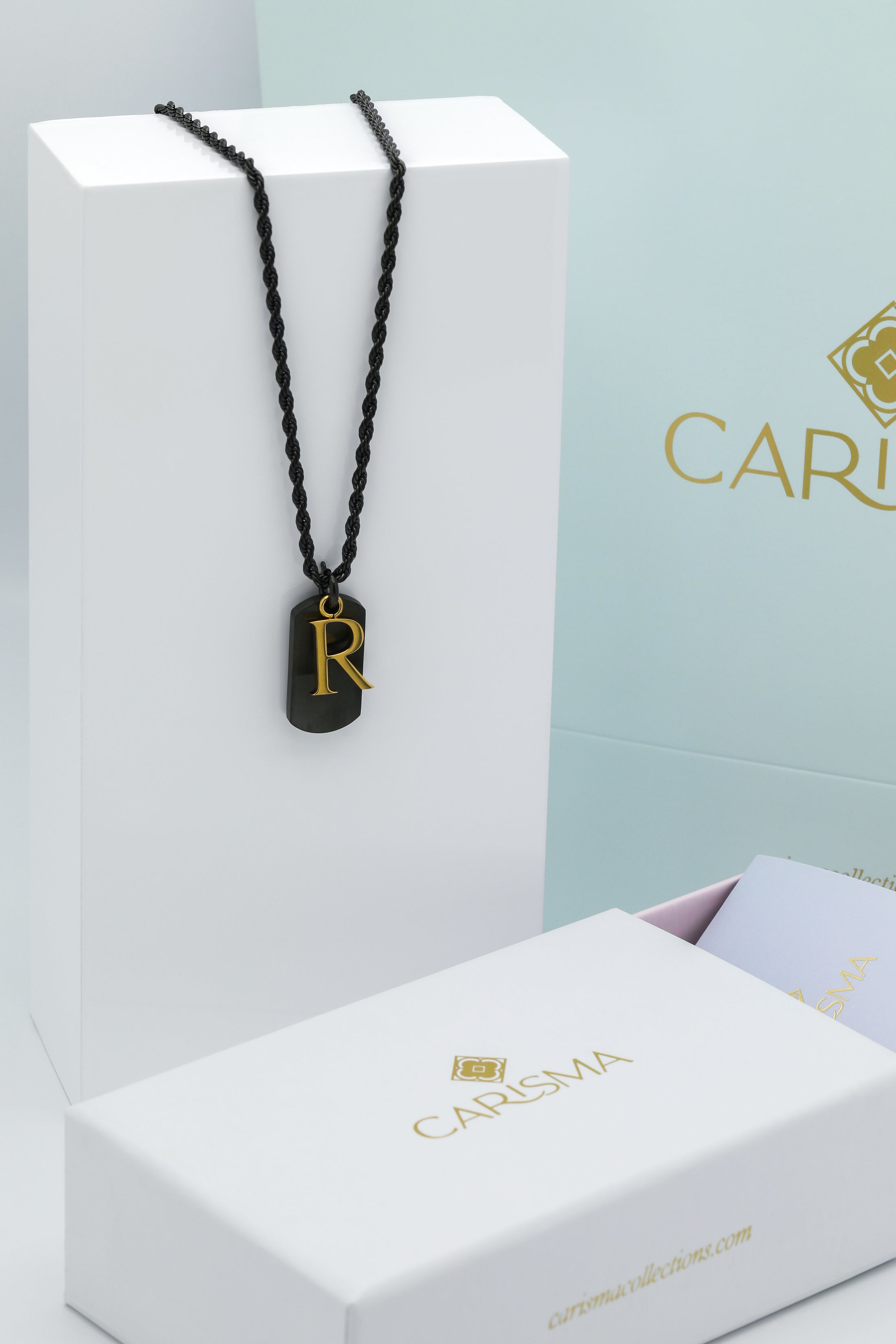 Black Carisma Tag &amp; Letter Pendant Gift Set