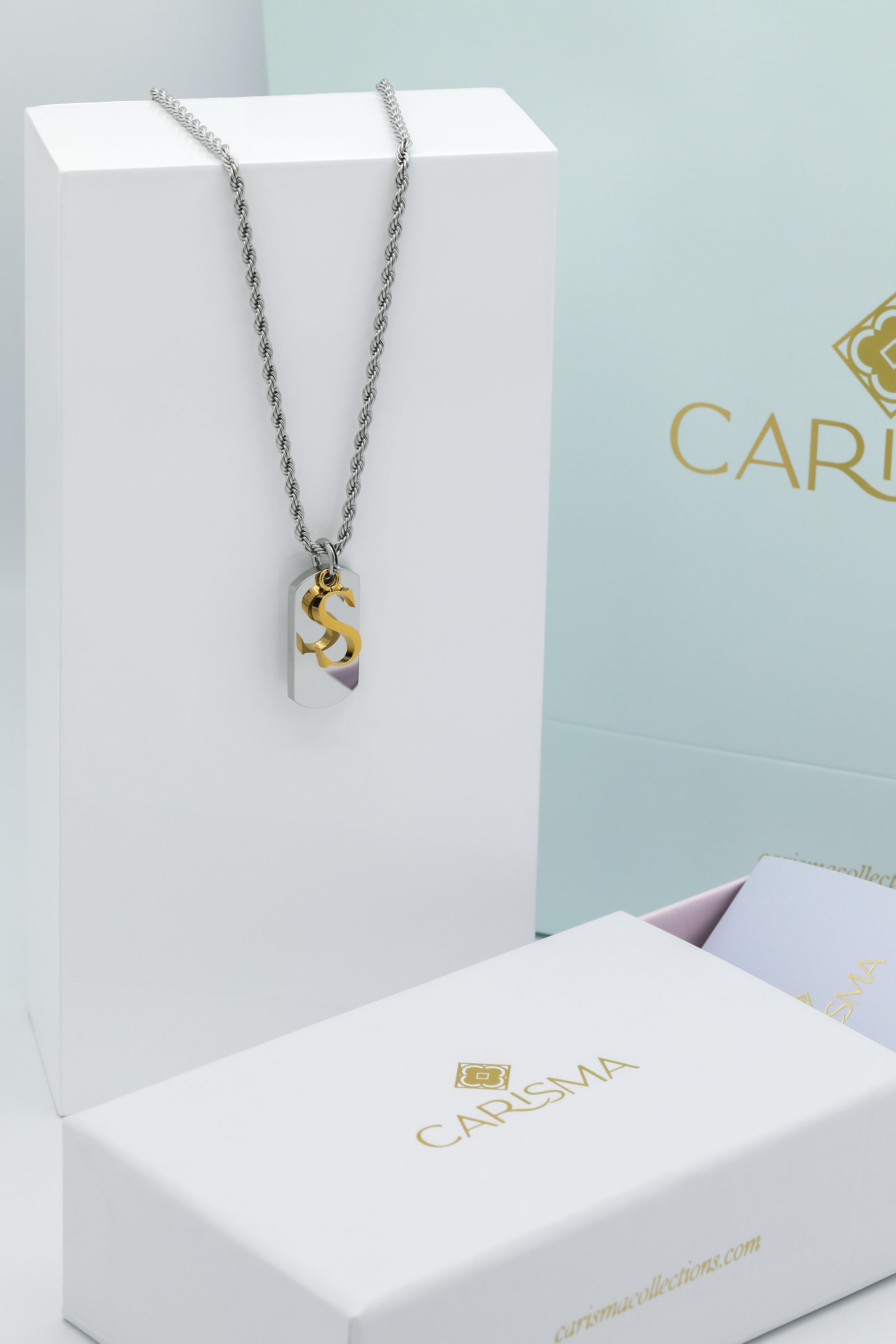 Silver Carisma Tag &amp; Letter Pendant Gift Set
