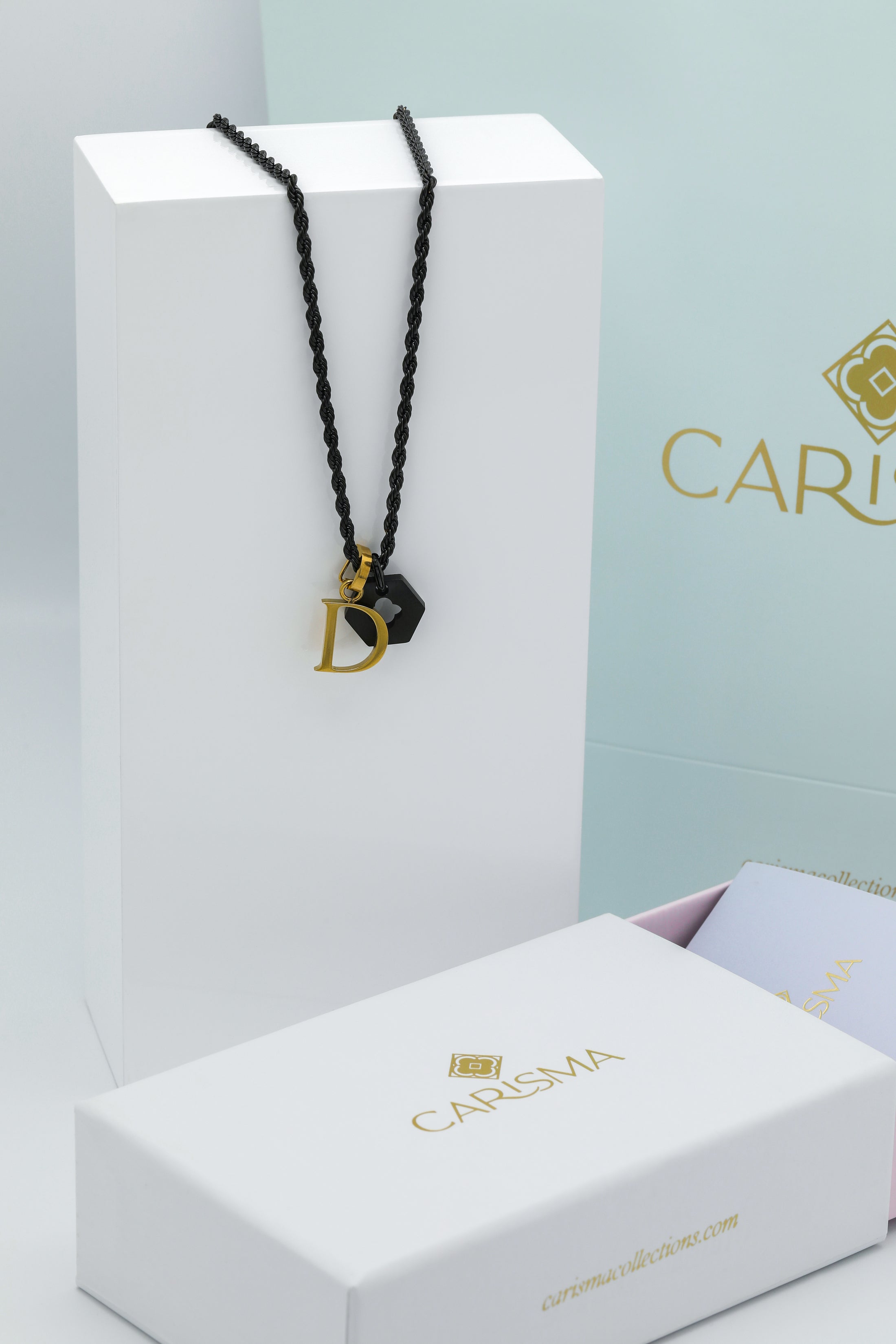 Black Carisma Hexagon &amp; Letter Pendant Gift Set