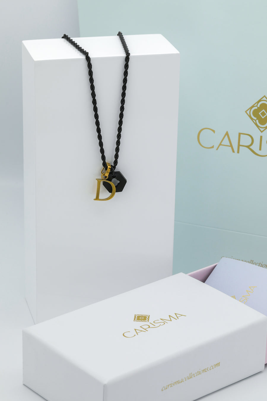 Black Carisma Hexagon & Letter Pendant Gift Set