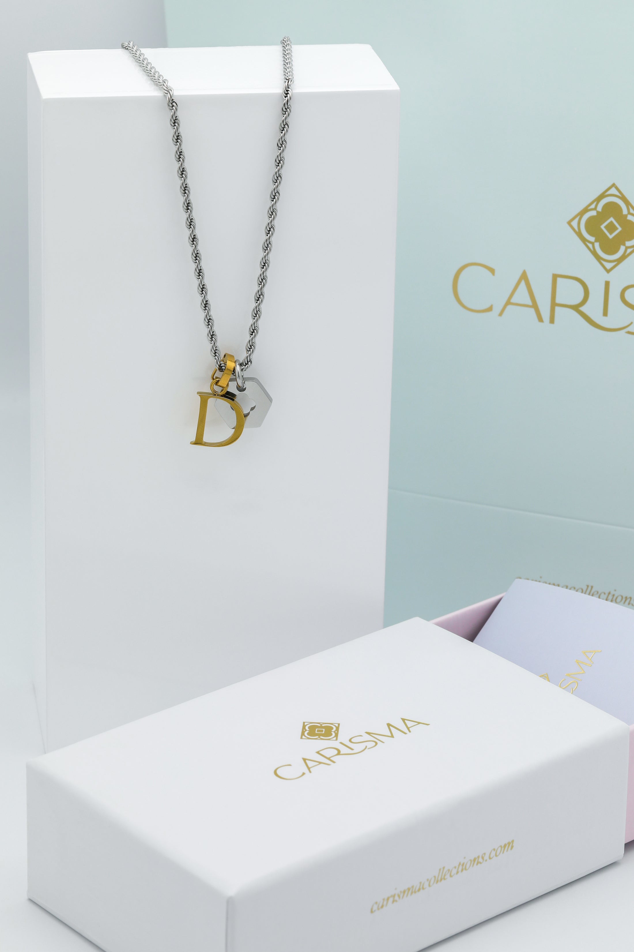 Silver Carisma Hexagon &amp; Letter Pendant Gift Set