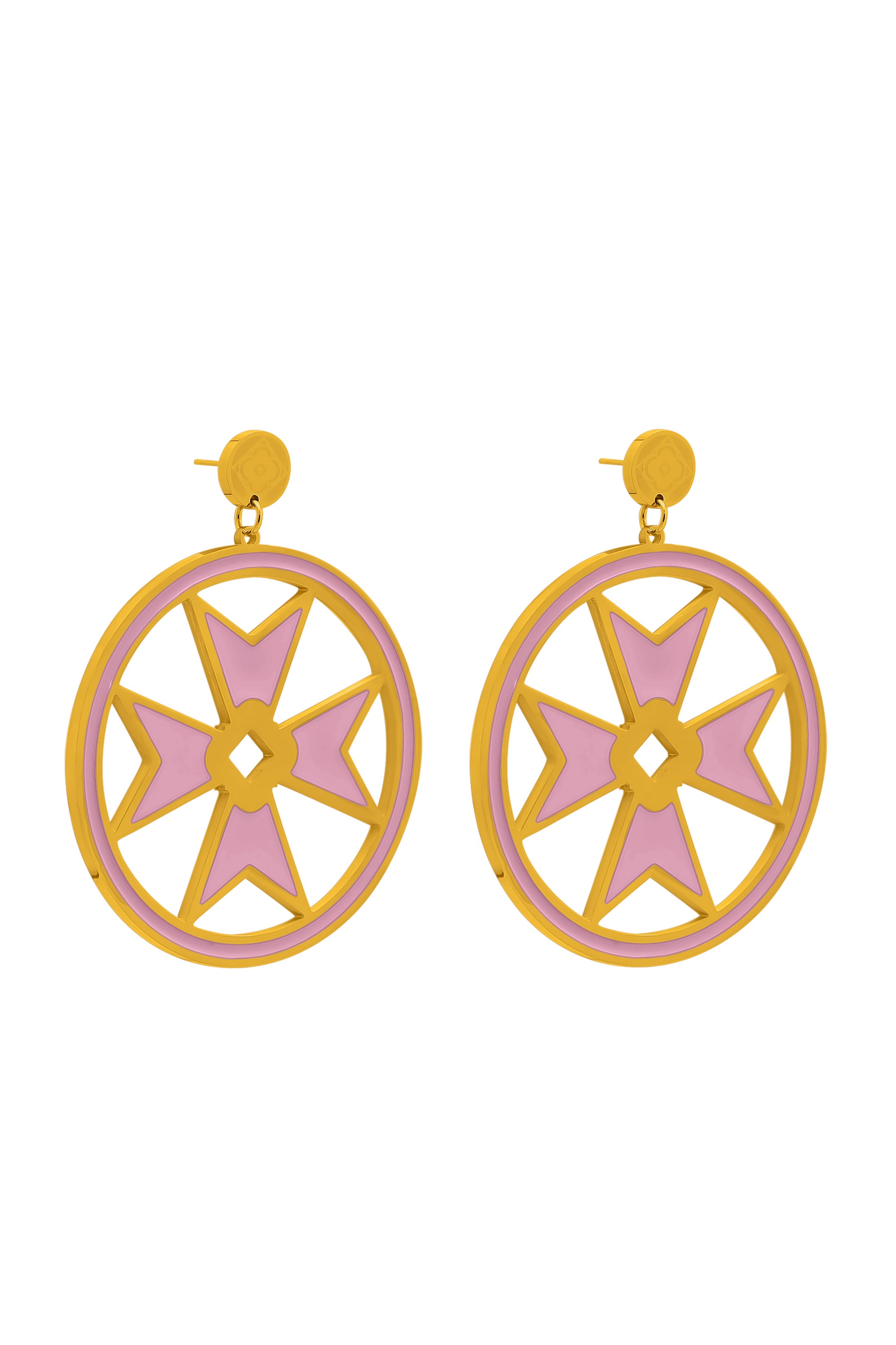 Catriona’s Large Maltese Cross Hoop Earring Set in Pink Enamel