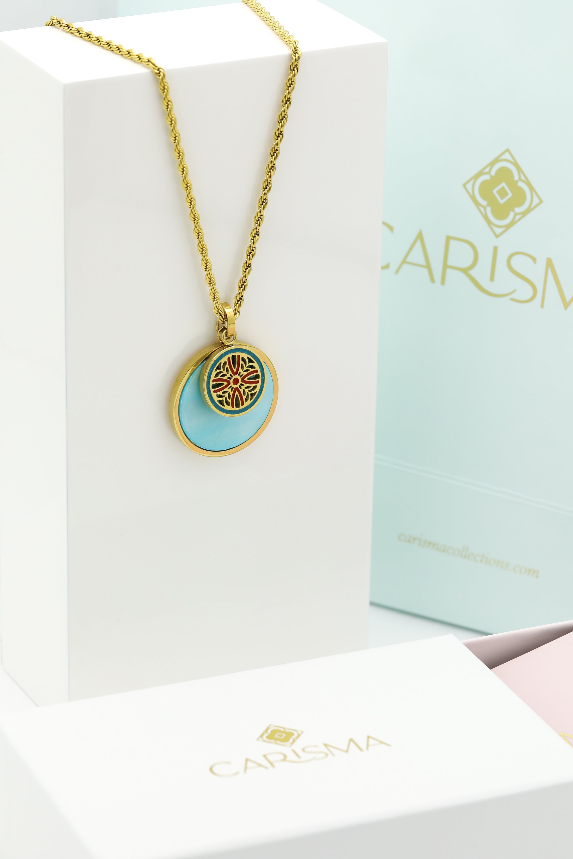 Guidance Pendant &amp; Blue Mother of Pearl Pendant Necklace Gift Set