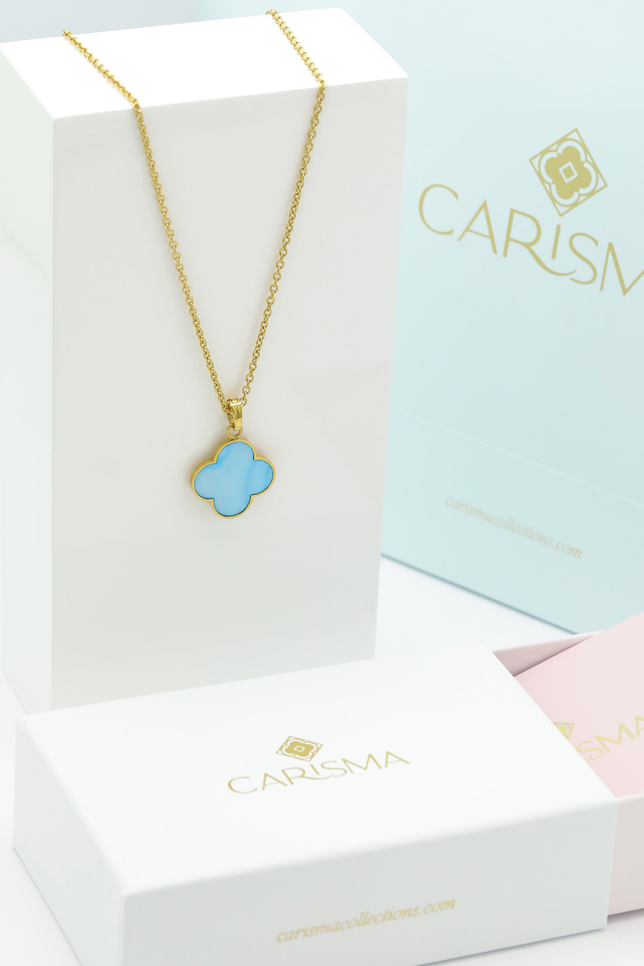 Blue Mother of Pearl Carisma Logo Necklace Gift Set