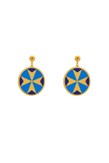 Deep Blue Maltese Cross Petite Earring Set