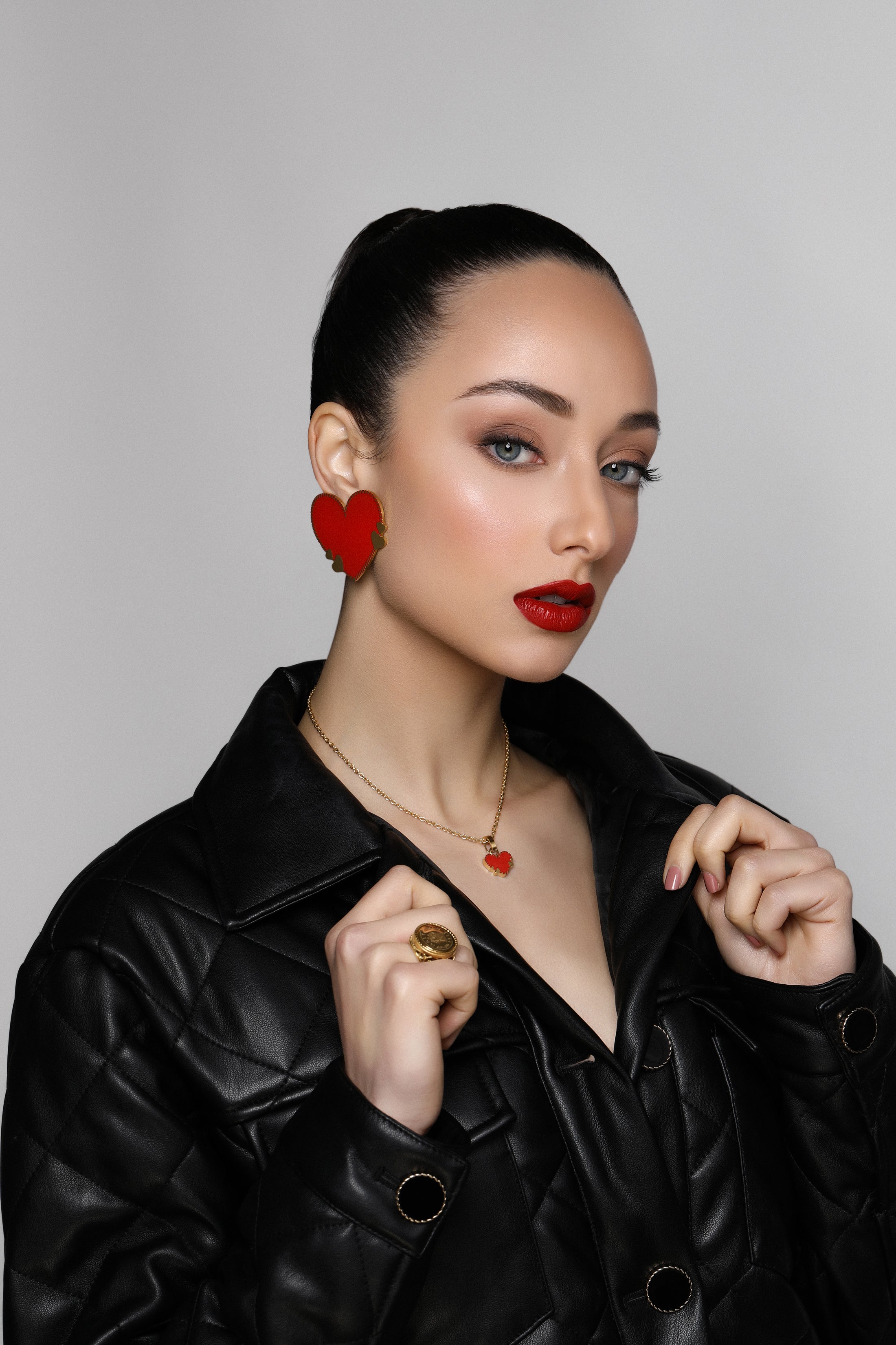 Stella&#39;s Oversized Red Enamel Earring Set