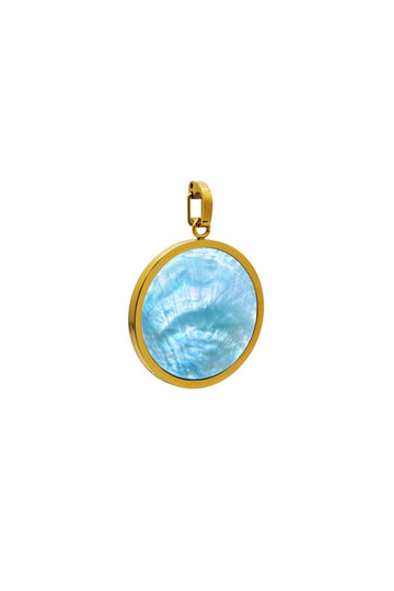 Blue Mother of Pearl Stone Large Circle Pendant