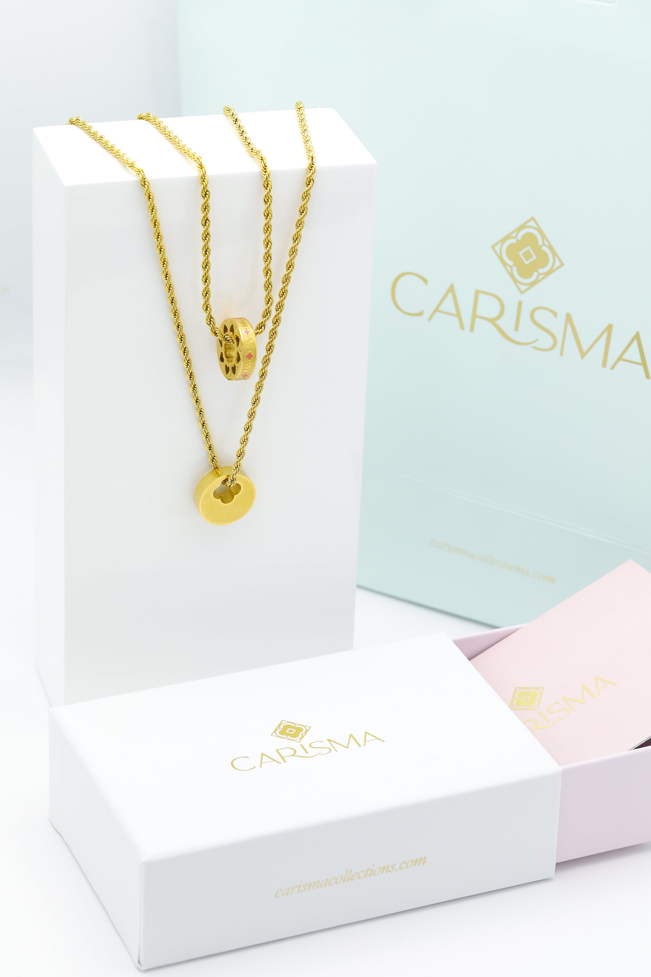 Qalbi Ma Ring Pendant &amp; Carisma Circle Engravable Ring Pendant Gift Set