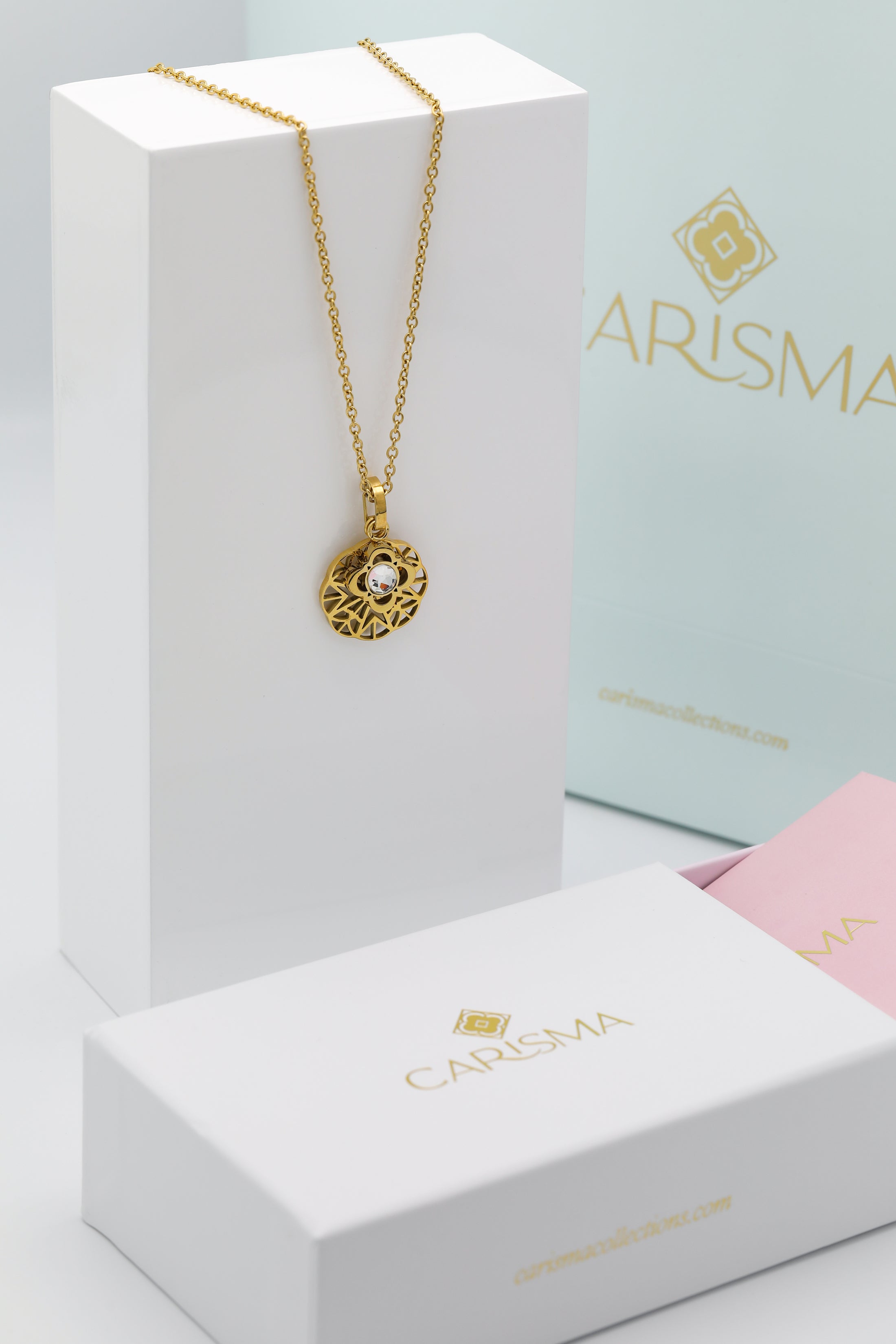 Small Hollow Maltese Lace Cross Pendant &amp; Carisma Logo Birthstone Necklace Gift set