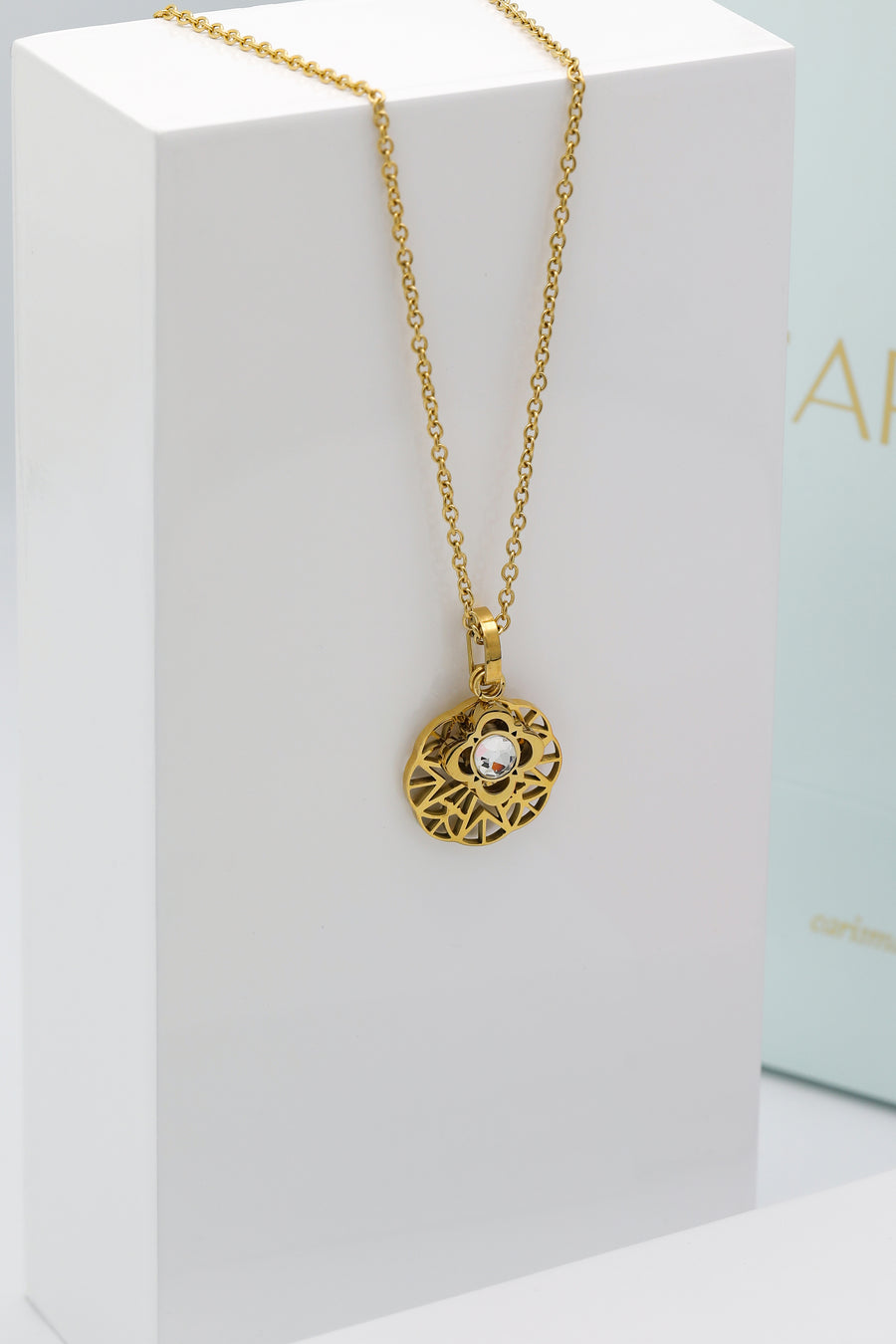 Small Hollow Maltese Lace Cross Pendant & Carisma Logo Birthstone Necklace Gift set