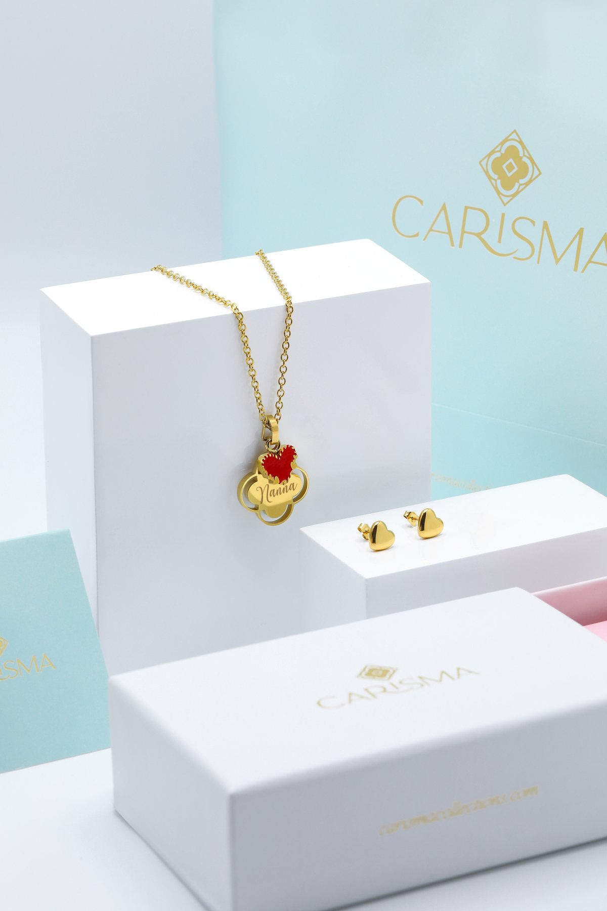 &quot;Nanna&quot; &amp; &quot;Grandma&quot; Carisma Pendant, Qalbi Pendant &amp; Heart of Gold Earing Gift Set