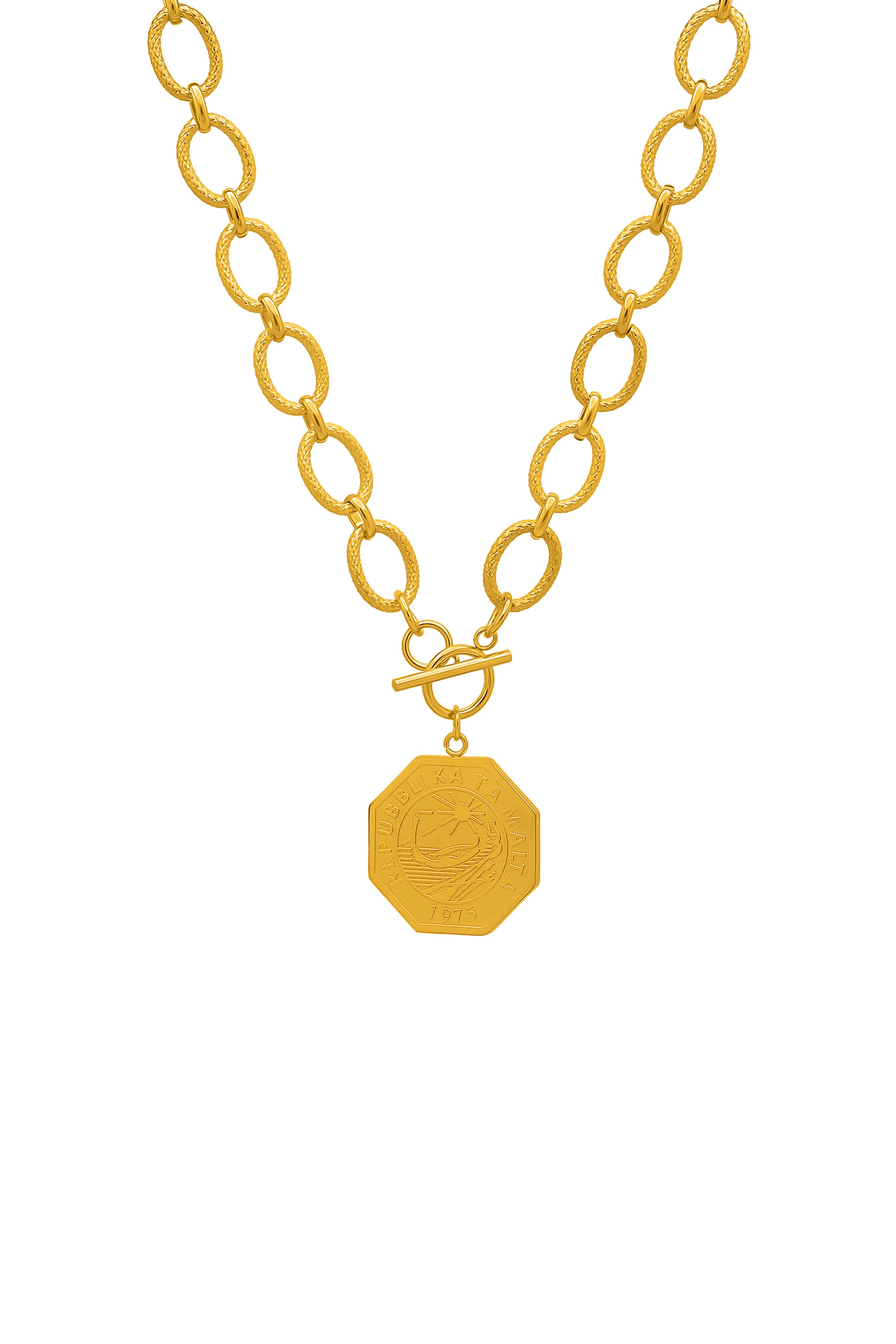Octagon 25 Cent Luzzu Coin Pendant Chain Necklace