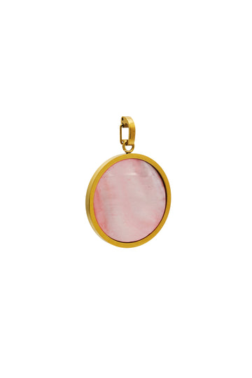 Pink Mother of Pearl Stone Large Circle Pendant