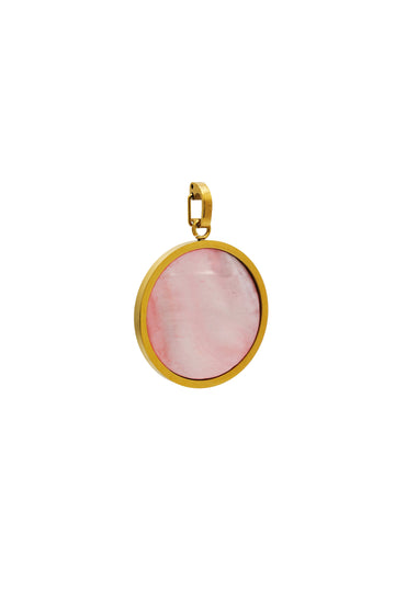 Pink Mother of Pearl Stone Large Circle Pendant - Engravable Back