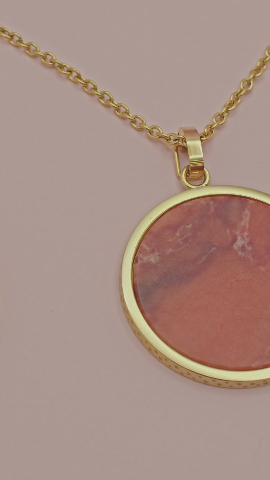Red Ochre Marble Stone Pitted Edge Large Circle Pendant