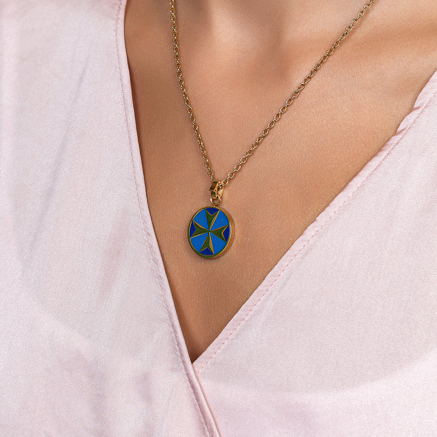 Deep Blue Maltese Cross Pendant
